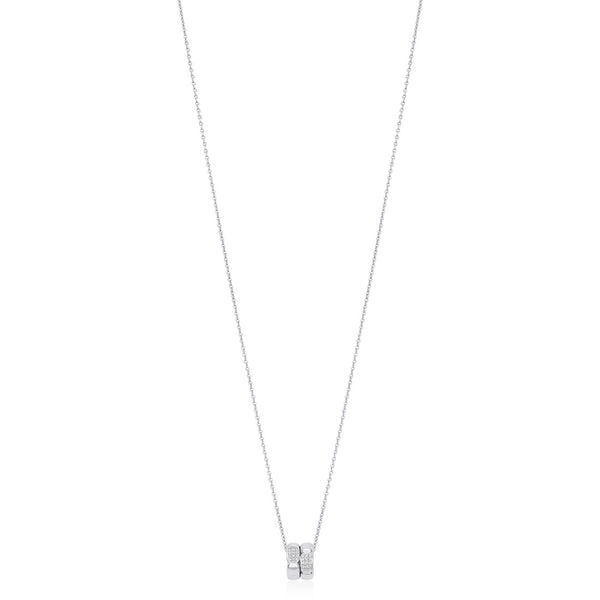 18ct White Gold Pave Set Round Brilliant Cut Diamond Pendant and Chain