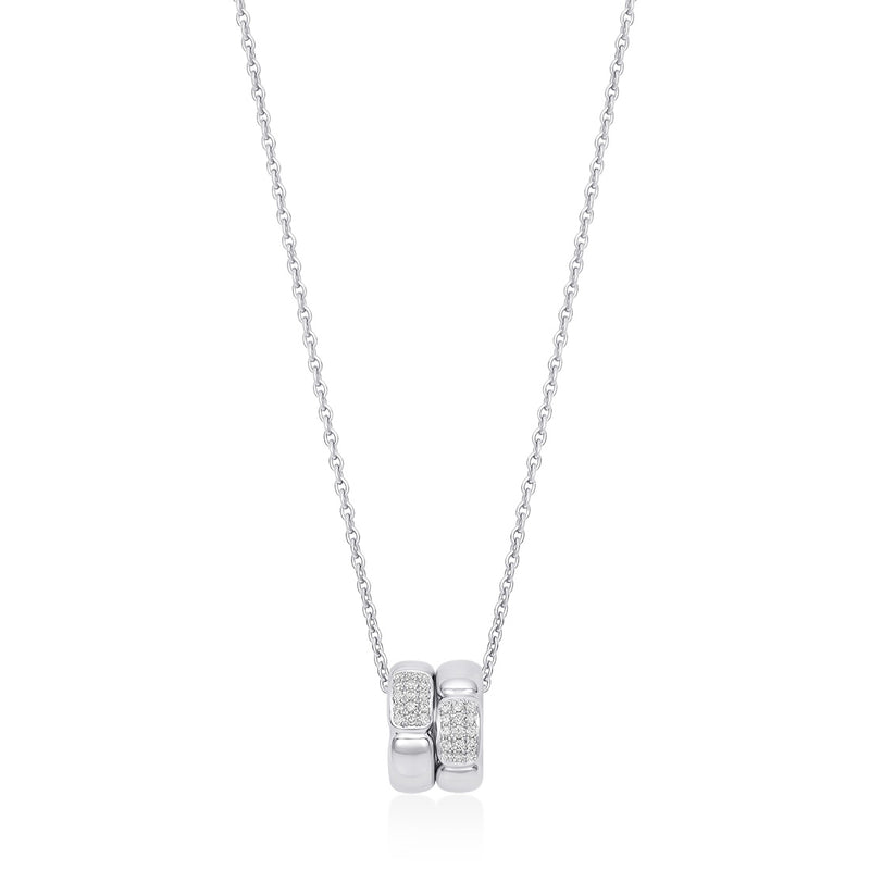 18ct White Gold Pave Set Round Brilliant Cut Diamond Pendant and Chain