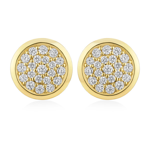 Piccolo 18ct Yellow Gold Pave Set Round Brilliant Cut Diamond Stud Earrings
