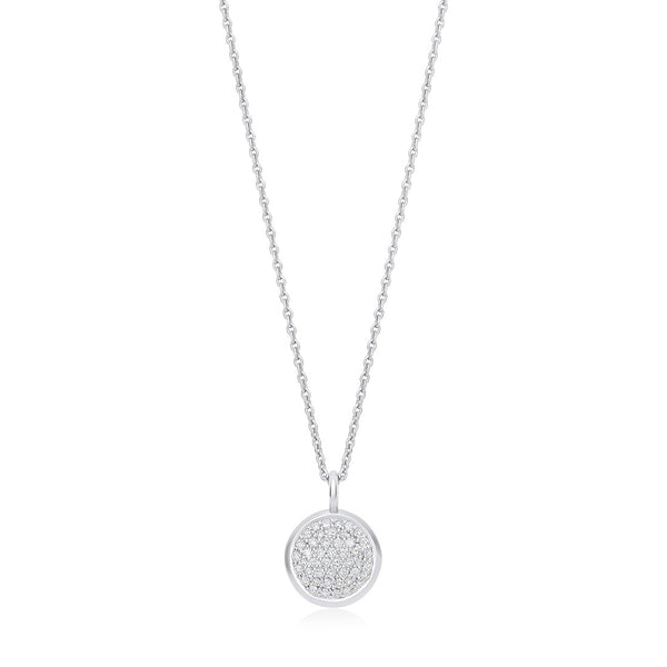 Piccolo 18ct White Gold Pave Set Round Brilliant Cut Diamond Pendant and Chain