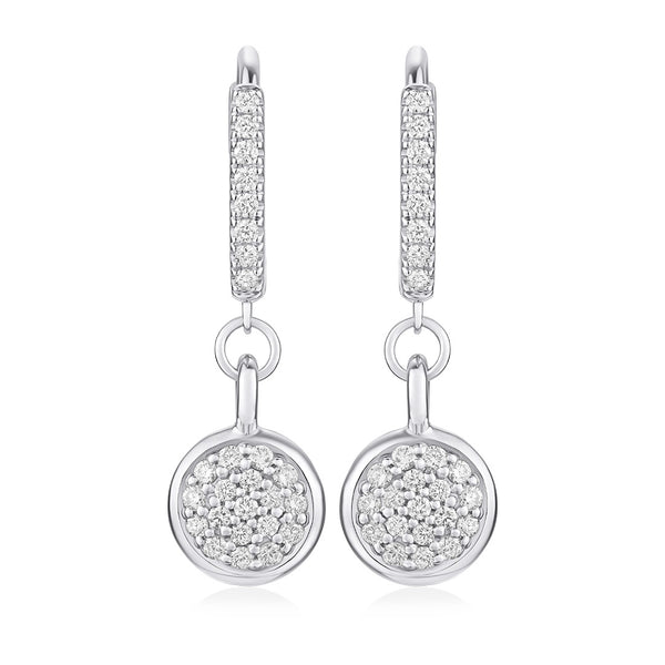 Piccolo 18ct White Gold Pave Set Round Brilliant Cut Diamond Drop Earrings