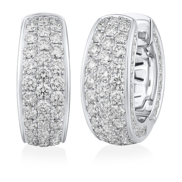 18ct White Gold Grain Set Round Brilliant Cut Diamond Hoop Earrings