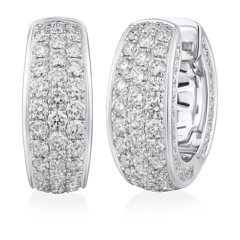 18ct White Gold Grain Set Round Brilliant Cut Diamond Hoop Earrings