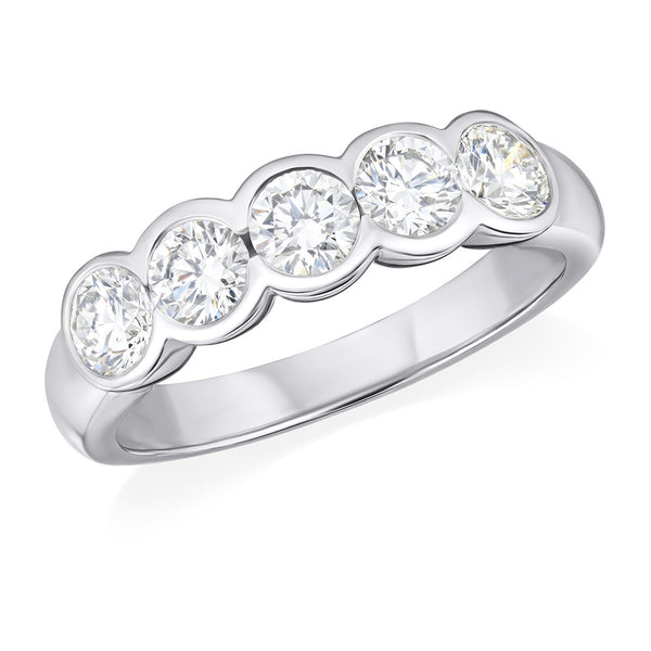 Platinum Rub Set Round Brilliant Cut Diamond Half Eternity Ring