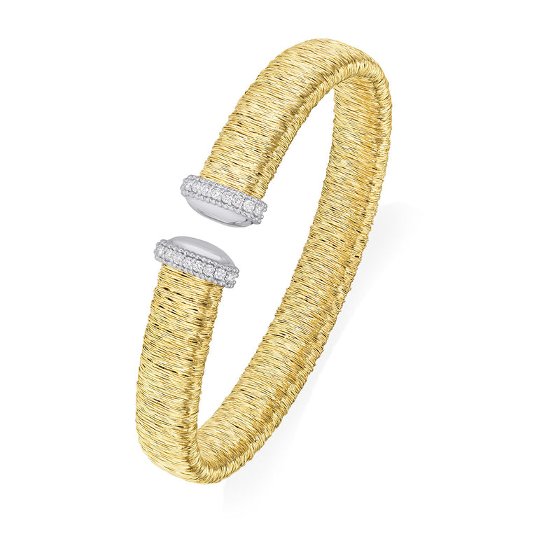 18ct Yellow and White Gold Milgrain Edge Grain Set Round Brilliant Cut Diamond Bangle