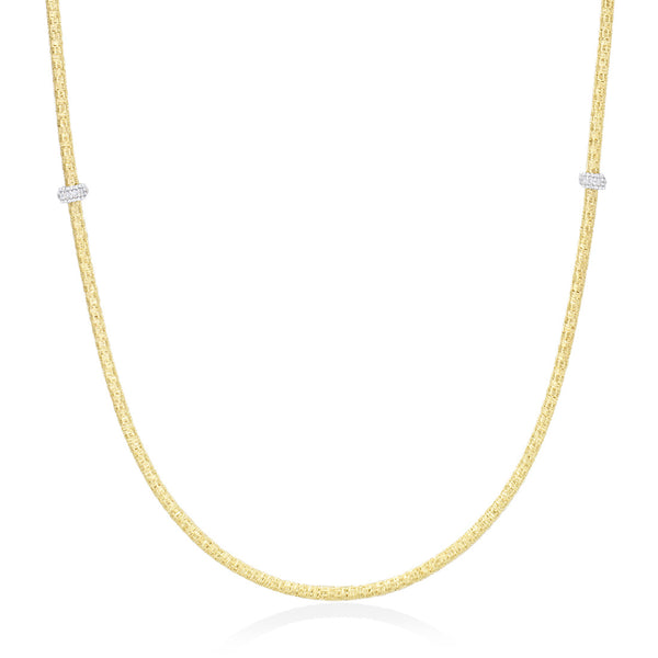 18ct Yellow and White Gold Milgrain Edge Grain Set Round Brilliant Cut Diamond Necklace
