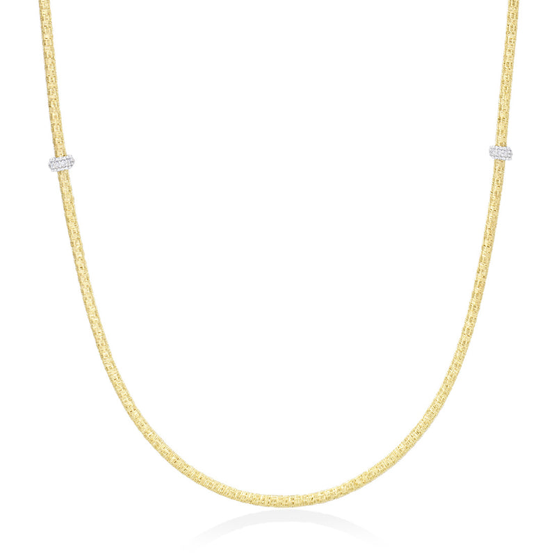 18ct Yellow and White Gold Milgrain Edge Grain Set Round Brilliant Cut Diamond Necklace