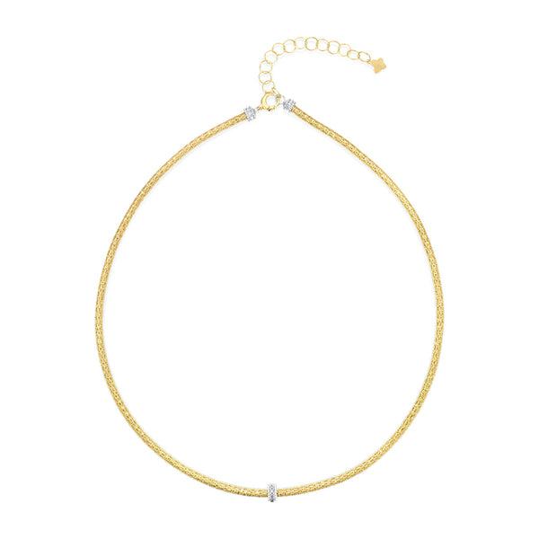 18ct Yellow and White Gold Milgrain Edge Grain Set Round Brilliant Cut Diamond Necklace