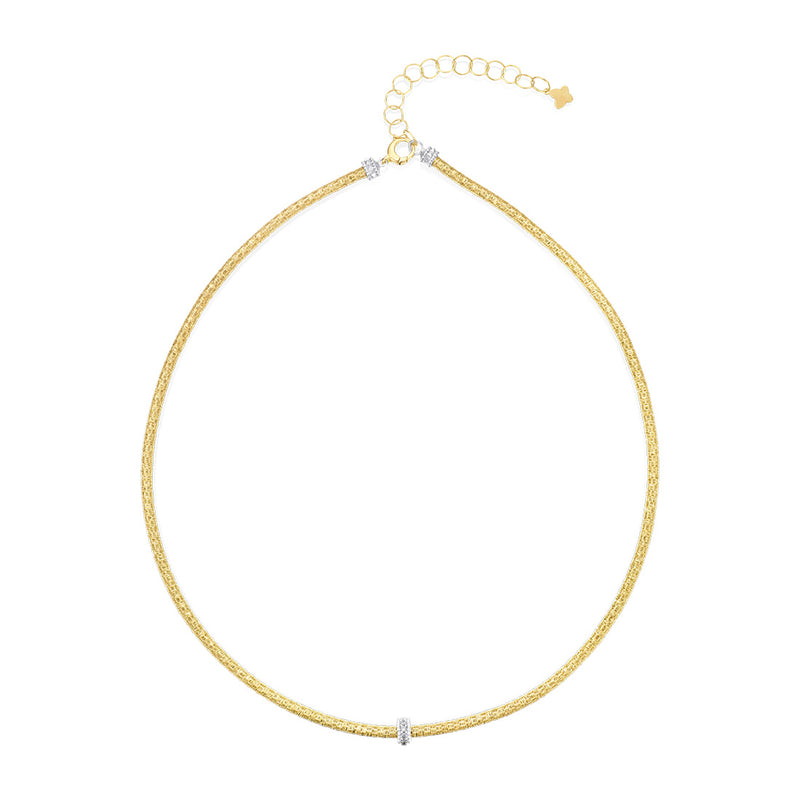 18ct Yellow and White Gold Milgrain Edge Grain Set Round Brilliant Cut Diamond Necklace