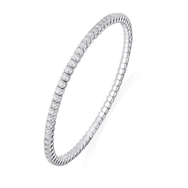 18ct White Gold Four Claw Set Round Brilliant Cut Diamond Bangle