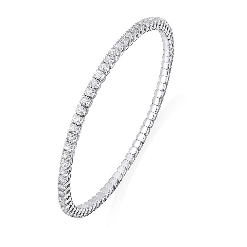 18ct White Gold Four Claw Set Round Brilliant Cut Diamond Bangle