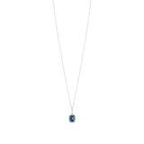 18ct White Gold Double Four Claw Set Long Cushion Cut London Blue Topaz and Round Brilliant Cut Diamond Halo Cluster Pendant and Chain