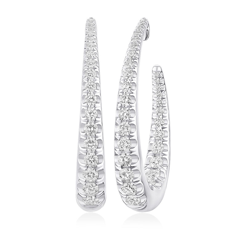 18ct White Gold Four Claw Set Round Brilliant Cut Diamond Hoop Earrings