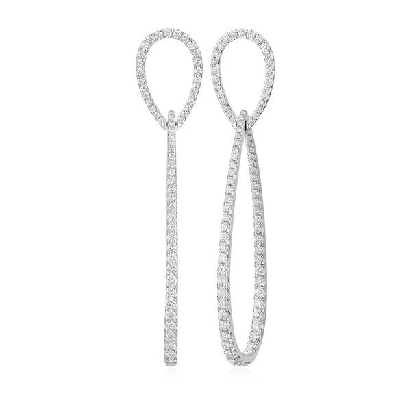 18ct White Gold Pave Set Round Brilliant Cut Diamond Drop Earrings