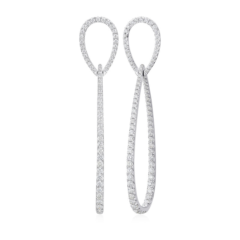18ct White Gold Pave Set Round Brilliant Cut Diamond Drop Earrings