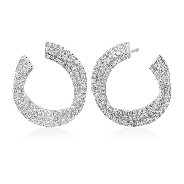 18ct White Gold Pave Set Round Brilliant Cut Diamond Drop Earrings