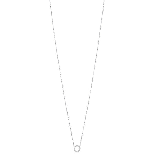 18ct White Gold Pave Set Round Brilliant Cut Diamond Circular Pendant and Chain