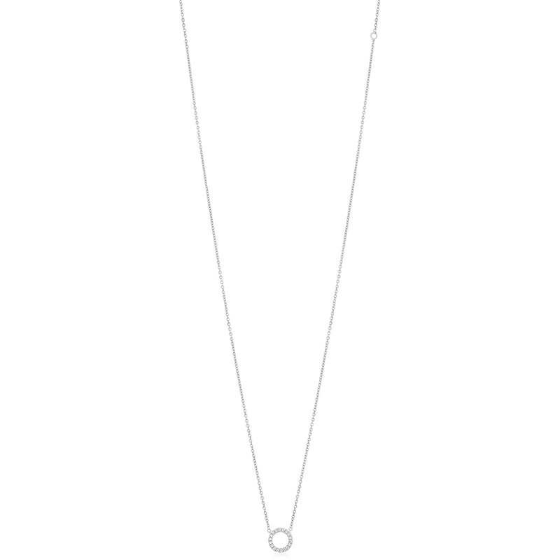 18ct White Gold Pave Set Round Brilliant Cut Diamond Circular Pendant and Chain