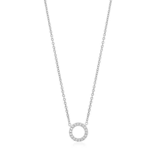18ct White Gold Pave Set Round Brilliant Cut Diamond Circular Pendant and Chain