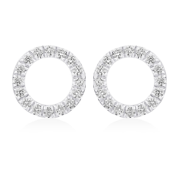 18ct White Gold Pave Set Round Brilliant Cut Diamond Circular Stud Earrings