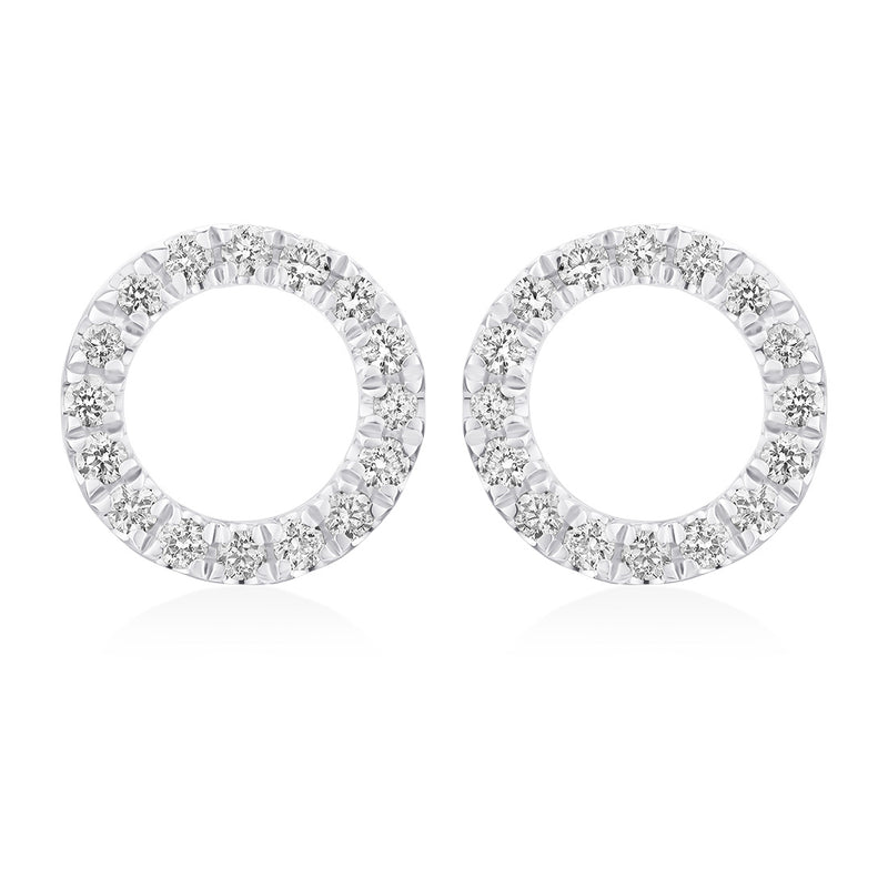 18ct White Gold Pave Set Round Brilliant Cut Diamond Circular Stud Earrings