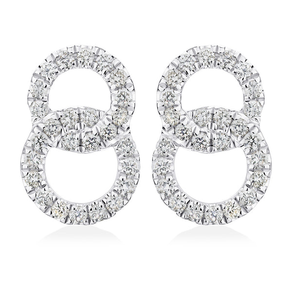 18ct White Gold Pave Set Round Brilliant Cut Diamond Double Circular Earrings