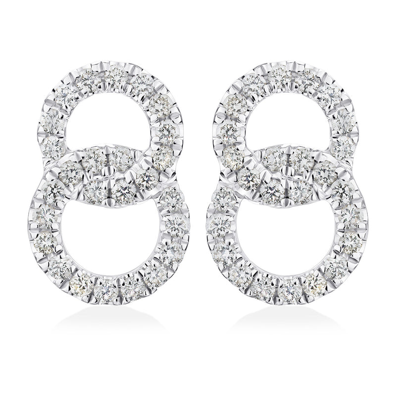 18ct White Gold Pave Set Round Brilliant Cut Diamond Double Circular Earrings