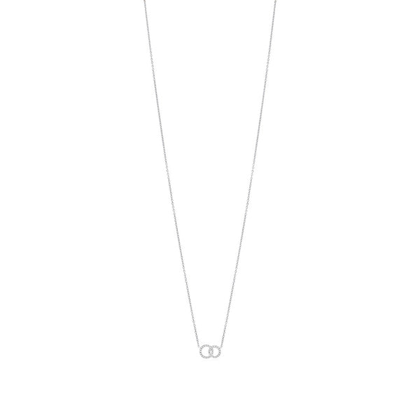 18ct White Gold Pave Set Round Brilliant Cut Diamond Double Circular Pendant and Chain