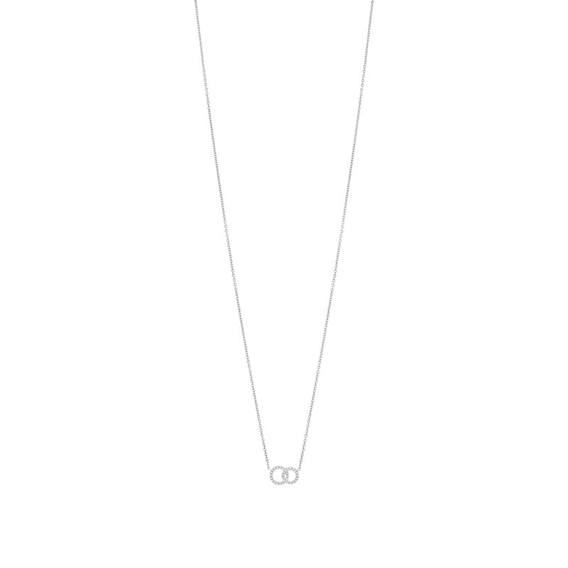 18ct White Gold Pave Set Round Brilliant Cut Diamond Double Circular Pendant and Chain