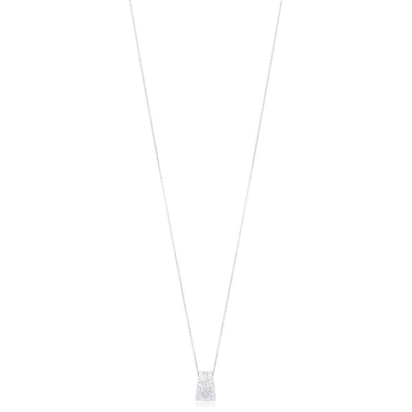 18ct White Gold Pave Set Round Brilliant Cut Diamond Barrel Pendant and Chain