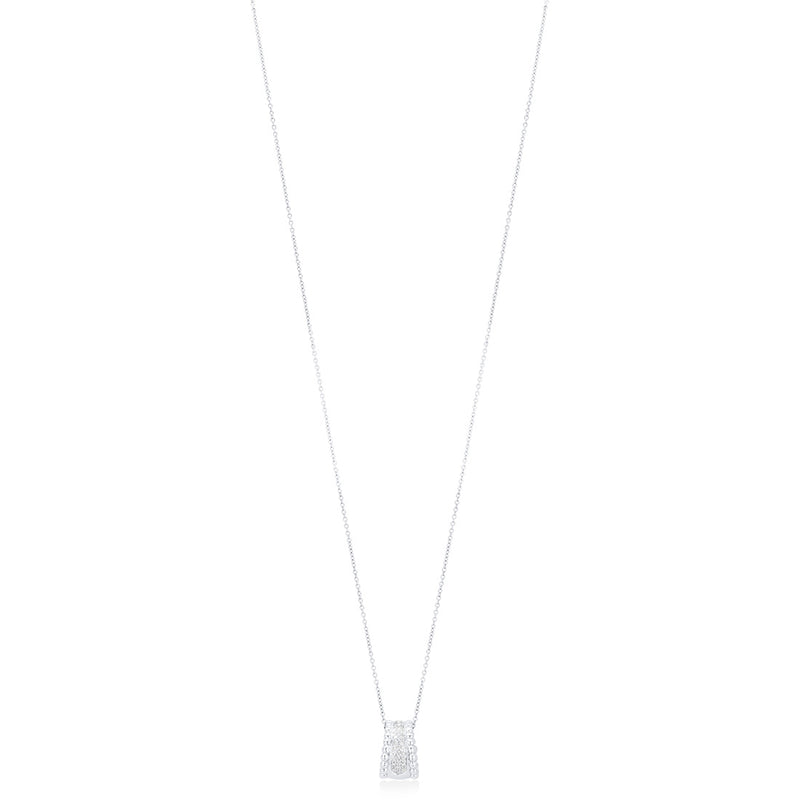 18ct White Gold Pave Set Round Brilliant Cut Diamond Barrel Pendant and Chain