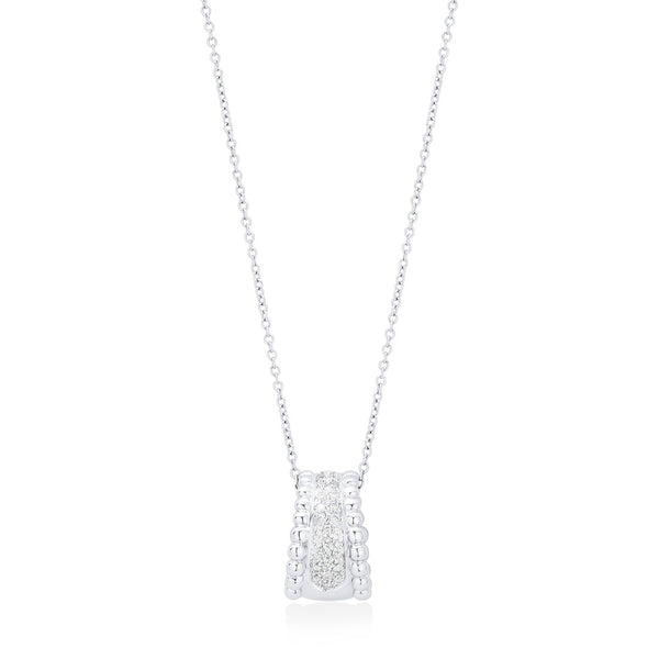 18ct White Gold Pave Set Round Brilliant Cut Diamond Barrel Pendant and Chain