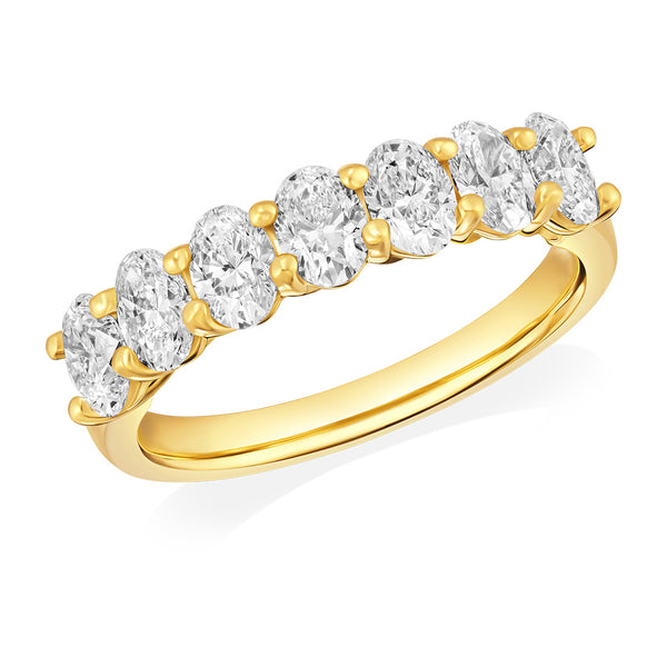 18ct Yellow Gold Four Claw Set Oval Cut Diamond Half Eternity Ring