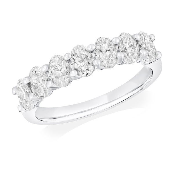 Platinum Four Claw Set Oval Cut Diamond Half Eternity Ring