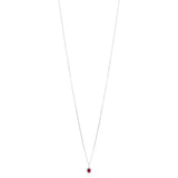 18ct White Gold Grain Set Oval Cut Ruby and Round Brilliant Cut Diamond Halo Cluster Pendant and Chain