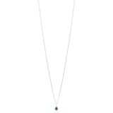 18ct White Gold Grain Set Pear Shaped Emerald and Round Brilliant Cut Diamond Halo Cluster Pendant and Chain