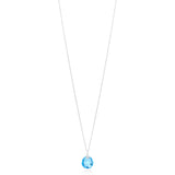 18ct White Gold Briolette Cut Blue Topaz and Round Brilliant Cut Diamond Drop Pendant and Chain