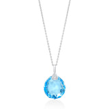 18ct White Gold Briolette Cut Blue Topaz and Round Brilliant Cut Diamond Drop Pendant and Chain
