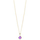 18ct Rose Gold Cup Set Briolette Cut Amethyst and Briolette Cut Green Amethyst Drop Pendant and Chain