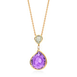 18ct Rose Gold Cup Set Briolette Cut Amethyst and Briolette Cut Green Amethyst Drop Pendant and Chain