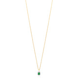 18ct Yellow Gold and Platinum Three Claw Set Pear Shaped Emerald and Round Brilliant Cut Diamond Drop Pendant and Chain