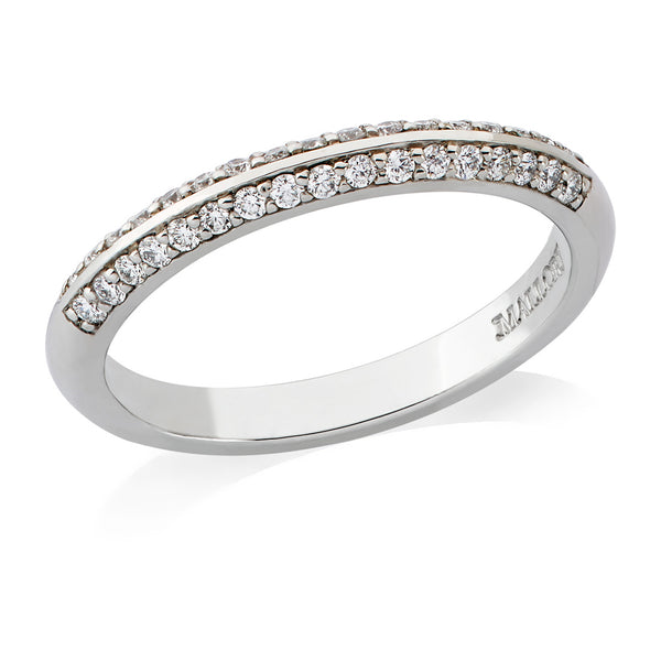Platinum Polished Round Brilliant Cut Diamond Grain Set Plain D-Shape Wedding Ring