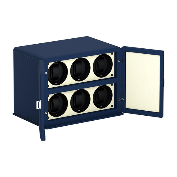 Scatola del Tempo Rotore 6 Midnight Blue and Cream Leather Watch Winder