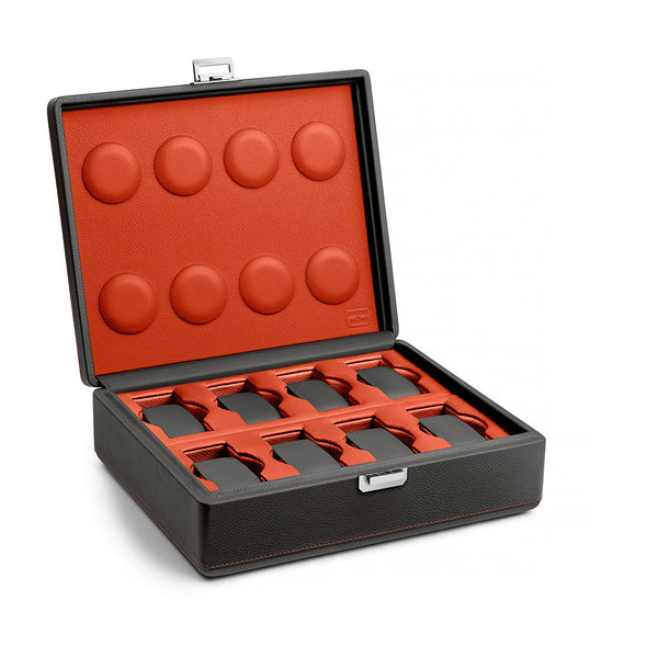 Scatola del Tempo Valigetta Grey and Orange Leather 8 Watch Travel Case