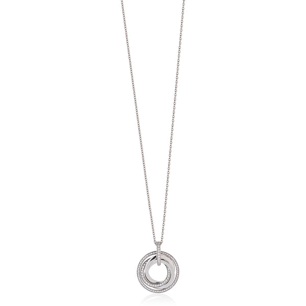 18ct White Gold Pave Set Round Brilliant Cut Diamond Circular Pendant and Chain