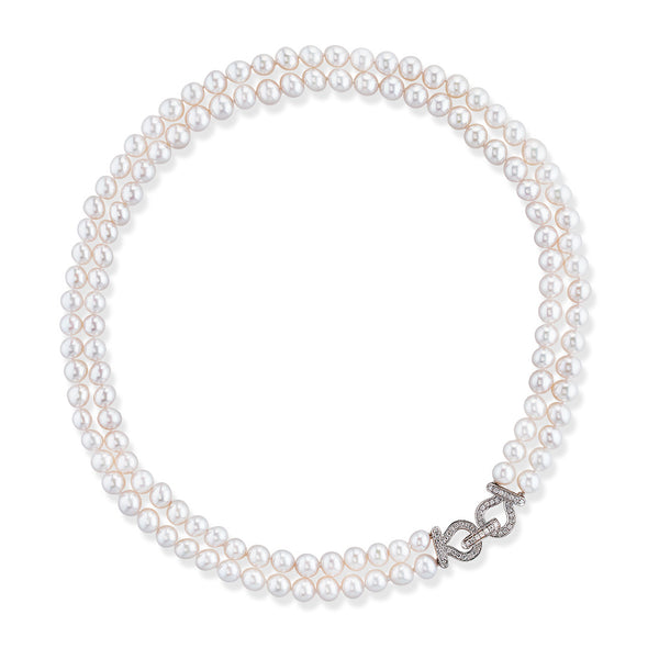 18ct White Gold Akoya Cultured Pearl Two Strand Necklace