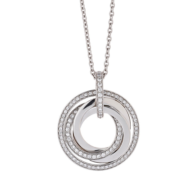 18ct White Gold Pave Set Round Brilliant Cut Diamond Circular Pendant and Chain