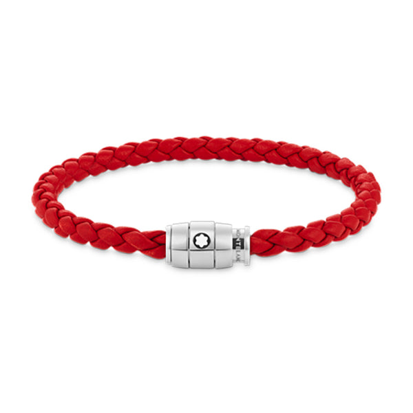 Montblanc Stainless Steel Red Leather Bracelet
