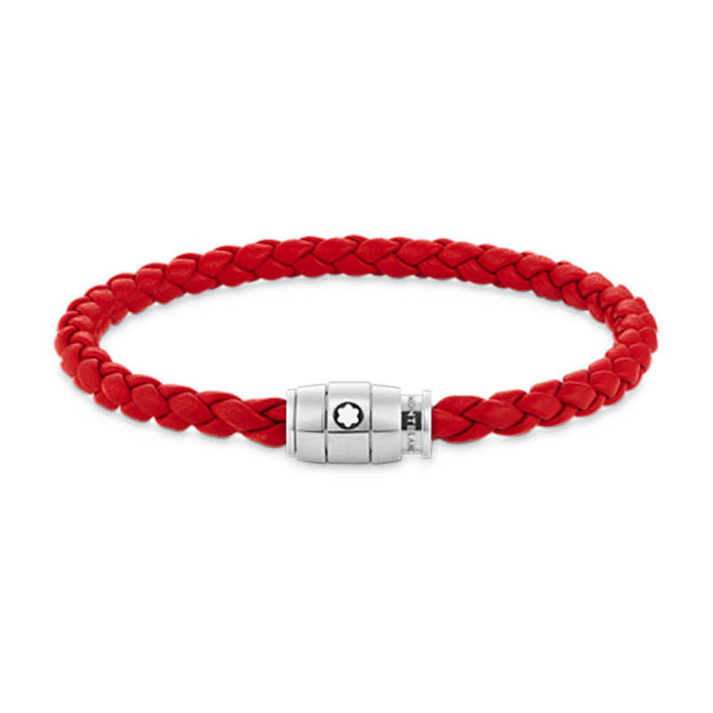 Montblanc Stainless Steel Red Leather Bracelet