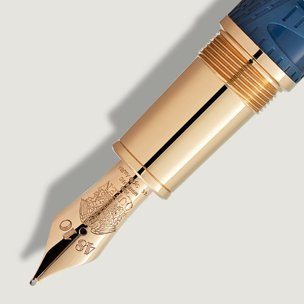 Montblanc Great Characters Homage to Queen Special Edition Yellow Gold Plated Blue Precious Resin Fountain Pen (Medium Nib)